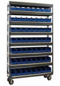 Double Sided 24" Deep Mobile Bin Shelving with 56 Total Bins